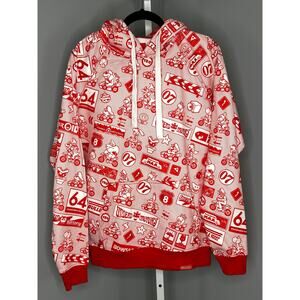Nintendo Mario Kart All Over Print Hoodie Sweatshirt NWT Red White Mens L